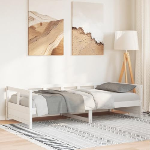 Mandloder Tagesbett ohne Matratze Weiß 90x200 cm Massivholz Kiefer, Schlafsofa mit Lattenrost, Robustes Gestell für Gästezimmer, vielseitig einsetzbar
