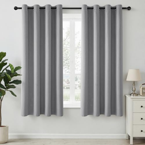 HushLoom Verdunklungsvorhänge Leinenoptik Thermo Hellgrau H175 x B140cm | Thermovorhang 2er Set mit Ösen Vorhänge 100% Blackout Hitzeschutz Gardinen für Schlafzimmer Wohnzimmer Kinderzimmer