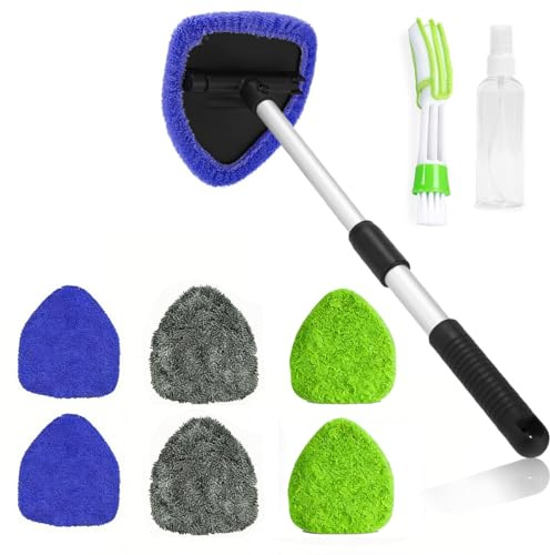 OPVYAEU Pack 8 Bayetas Coche Upgrade – 6 Bayetas + 1 Cepillo Doble Cabeza para Aire Acondicionado + 1 Botella Spray 100ml, All-in-One para Limpiador Cristales Coche, Parabrisas, Interior Coche