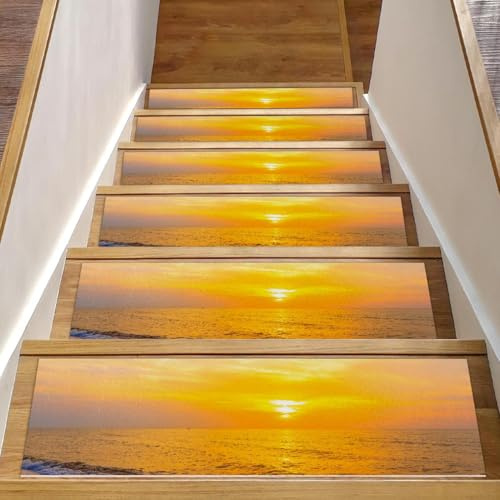 RODAILYCAY 15 tappeti per scale con paesaggio, mare, spiaggia, tramonto, gradini antiscivolo per gradini in legno, tappeti per scale da interni, tappetini di sicurezza per anziani, bambini e cani
