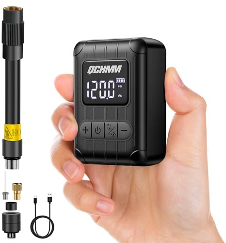 Mini-Fahrradpumpe Elektrische Fahrrad Akku Luftpumpe mit Manometer | 120PSI Fahrrad Luftpumpe mit Presta und Schrader-ventil, Bike Pump, PSI/BAR Units, Auto-Off und LED-Licht