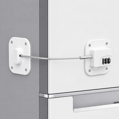 kclkda Fridge Lock for Children, 3-Digit Password Child Toddler Proof Refrigerator Lock No Drilling for Kitchen Freezer Cabinets Drawers Air Oven Air Fryer Closets, No Tools Need, White