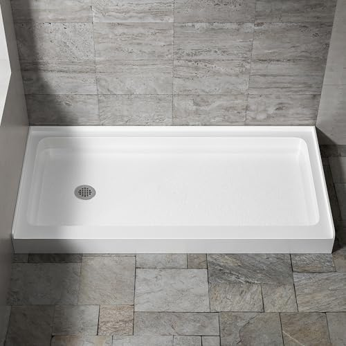 Shower Base 30 in. D x 60. in. W x 3 1/2 in. H Classic Round Left Drain Acrylic Shower Pan, Integrated Tile Flange, Non-Slip Textured Floor, White (Drain Kit Not Included)