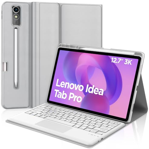 FOGARI Teclado con Touchpad para Lenovo Idea Tab Pro 12.7 2025 | Español Ñ Teclado Magnético Desmontable Bluetooth con Trackpad para Tablet Lenovo Idea Tab Pro 12.7 2025, Gris Claro