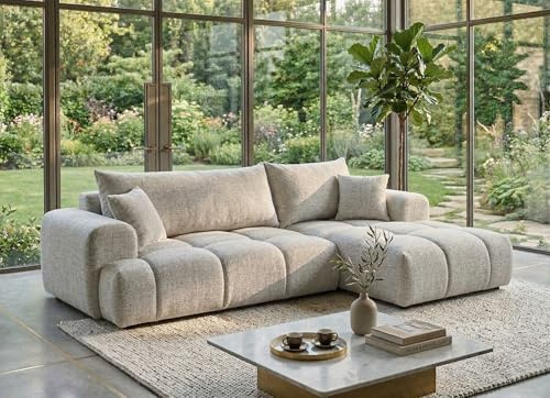 B&B HOME Big-Sofa Vitton II, L-Form, Cord-Bezug, Beige, Schlaffunktion, Bettkasten, Skandinavisch (Armlehne rechts)