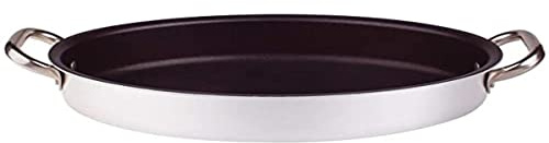 Pentole Agnelli ALSA120S34 Pfanne oval mit Griffen, Aluminium, Silber, 34 cm