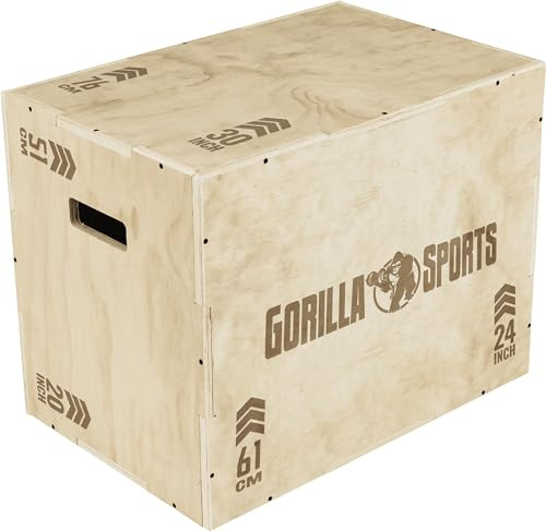 GORILLA SPORTS® Plyo Box 76 x 51 x 61 cm, 3 Höhen, bis 200/500 kg | Sprungbox in Braun oder Schwarz mit 3 Höhen für Sprung-, Schnellkraft- und plyometrisches Training, Indoor und Outdoor
