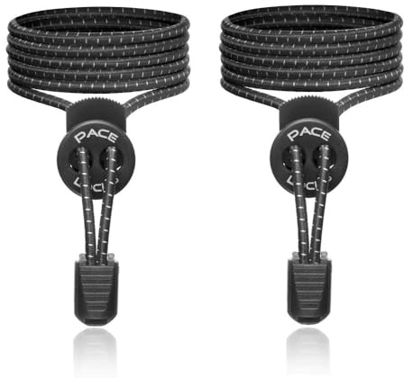 ALPHAPACE Pace Locks Elastische Schnürsenkel ohne binden mit Schnellverschluss, Schuhbänder ohne Schnüren, Slip-on Schnellverschluss für Sport, Jugend & ältere Menschen, 120 cm, 1-Paar in Schwarz