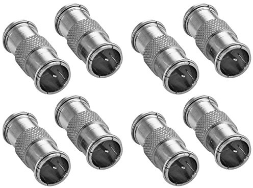 POPPSTAR 8x F-Quickstecker Kupplung (F-Quick SAT Adapter F-Stecker beidseitig), für Koaxialkabel, Antennenkabel, silbern