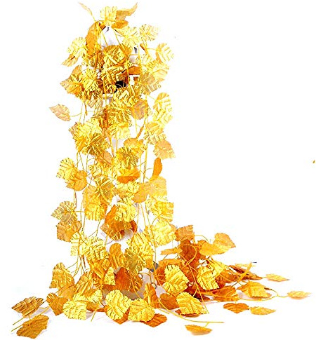 NICE PURCHASE 12pcs 6.5Feet Artificial Leaf Vine Wired Gold Leaf Garland Ivy Silk Greenery for Wedding Home Office Decoration (Grape Leaf)