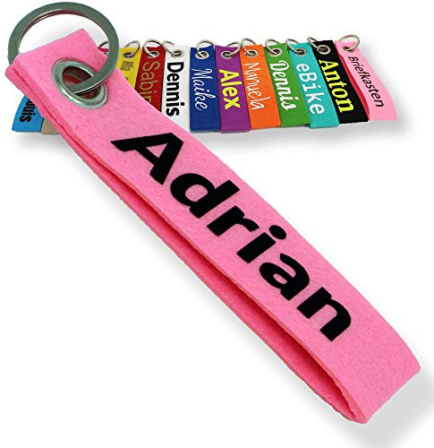 LALALO Schlüsselanhänger aus Filz mit Namen, Personalisiertes Schlüsselband Geschenkidee mit Aufschrift oder Wunschtext, Glücksbringer Filzanhänger mit Name, Geburtstag (Rosa)