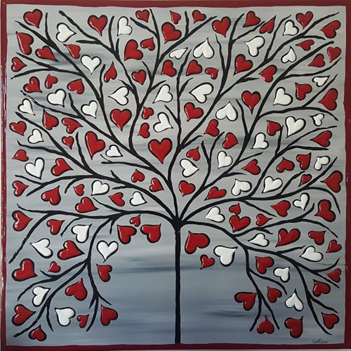 DORON ARTE QUADRO MODERNO ASTRATTO DIPINTO A MANO TELAIO GALLERY BORDI DIPINTI - ALBERO DELLA VITA 60x60x4 cm -RIF136