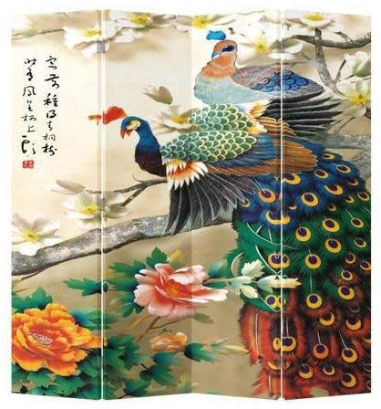 Fine Asianliving Paravent Raumteiler Japanisch Orientalisch Chinesisch Beidseitig L160xH180cm Spanische Wand Trennwand Room Divider Raumtrenner Sichtschutz Bedruckte Canvas Leinwand