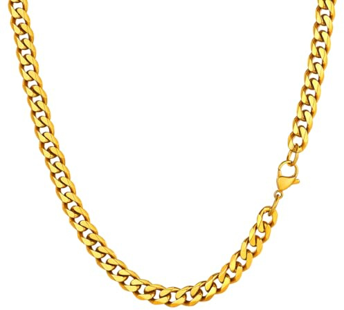 PROSTEEL Herren Halskette Klassische Panzerkette 3/6/9/12mm breit kubanische Gliederkette Herren Hip-Hop Kette Cuban Chain Necklace für Männer Jungen Edelstahl/18k vergoldet 36/46/51/55/61/66/71/76cm