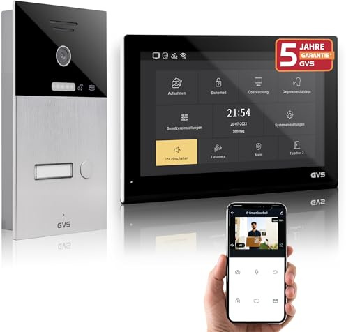 GVS IP Video Türsprechanlage mit Türöffner, 1x 10 Zoll Monitor & App | Smarte Video Türklingel mit Kamera und Monitor & App - Gegensprechanlage für 1 Familienhaus (AVS5505U)