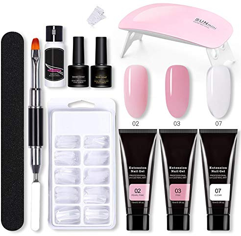 Kit per estensione unghie, set di gel per unghie con 3 colori, kit rapido per estensione UV, set di gel per unghie professionale, 11