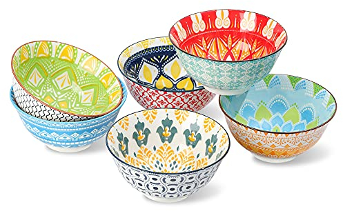 Tazones Desayuno - Cuencos Sopa - Bon Cereales Ensalada 15.7 cm de Porcelana - Cuenco Ramen | Arroz | Consome | Gazpacho - Juego de 6 Multicolor Tazon de 700 ml