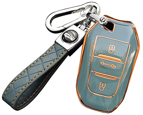ontto Autoschlüssel Hülle Cover Passt für Peugeot 308 408 508 2008 3008 4008 5008 Citroen C4 C4L C6 C3-XR Zubehör Schlüsselbox Schlüsselhülle Schlüsselanhänger Schlüssel Schutz Etui 3 Tasten-Grau