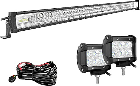 Willpower Led Lichtleiste Bar 52 + Arbeitsscheinwerfer 4 für 12V 24V Auto | Light Bar Balken 675W, 2X Scheinwerfer Zusatzscheinwerfer 60W, mit Kabelbaum, Offroad Beleuchtung für Traktor Boot KFZ ATV