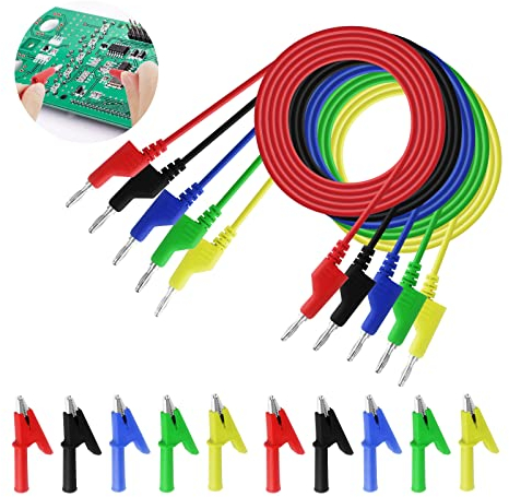 Bananenstecker Kabel 5Pcs krokodilklemmen mit kabel Multimeter Messleitung 5 Farben 4mm Banana Test Kabel mit 10Pcs Isolierte Krokodilklemmen Für Multimeter Spannungsprüfer