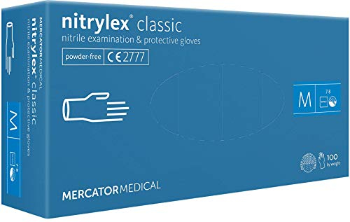 MERCATOR MEDICAL Nitrilhandschuhe, puderfreie Einweghandschuhe NITRYLEX CLASSIC, Größe: M - 1000 Stück, texturierte Fingerspitzen, latexfreie Einmalhandschuhe, Nitril-handschuhe, blau