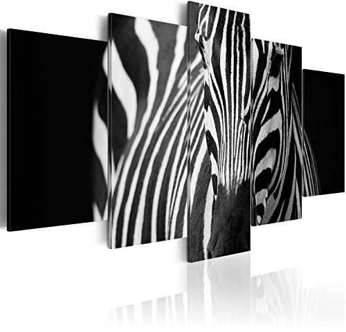 B&D XXL - Wandbilder XXL Zebra 150x75cm 5 tlg - Wand Deko Leinwand Bilder Groß Wanddeko Wohnzimmer Schlafzimmer Kunstdrucke - Tiere Streifen schwarz und weiß 030216-19