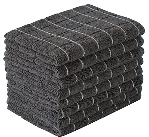 HYER KITCHEN Mikrofaser-Geschirrtücher – weiche, super saugfähige und fusselfreie Küchentücher – 8 Stück (Gitter-Design, Schwarze Farben) – 66 x 45,7 cm