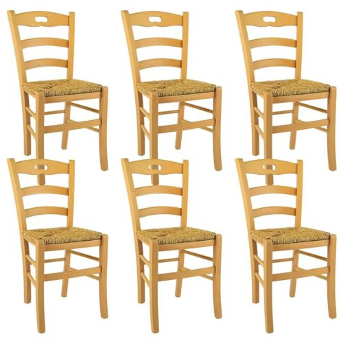 AltoBuy Suzy - Lot de 6 Chaises Naturelles et Assises en Paille