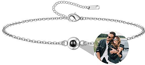 Personalisiertes Foto Armband Personalisiertes Foto Projektions Armband Kreis Foto Armbänder mit Bild im Inneren für Frauen, Mädchen, Mama, Oma, Bild-Armband für Weihnachten, Jahrestag, Geburtstag
