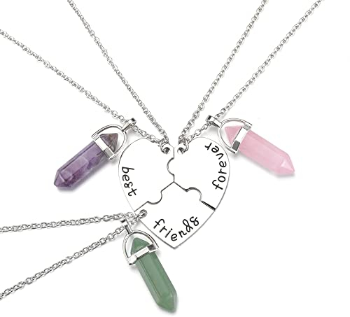JSDDE BFF Freundschaftskette für 3/4 Partnerketten Best friends forever and ever Herz Puzzle Anhänger Halskette Heilsteine Kette Schmuck für Schwestern Partner Freunde (3er)