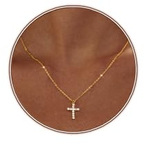 Zeffy Cross Necklace for Women 18k Gold Plated Cubic Zirconia Tiny Cross Pendant Necklace Simple Layered Cross Necklaces for Women