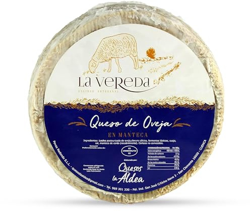 QUESOS LA ALDEA Queso Artesano de Oveja en Manteca de Cerdo 1 kg | Queso Curado y fresco Gourmet Calidad Artesanal | pequeño 1kg para Cesta Gourmet, Packs de vino y queso para regalar y Hostelería