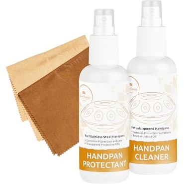 Sonic Energy Handpan Pflege Set für Edelstahl Handpans (SSHPCS) | Flüssigreiniger und -politur, Reinigung, Versiegelung und Schutz, 2 x 150 ml, inkl. 2 Mikrofasertücher