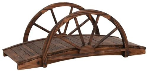 vidaXL Puente de jardín con Media Rueda Madera Maciza Abeto 99x50x38cm, Puente de jardín de Madera, Puente peatonal de Arco, Pasarela de jardín