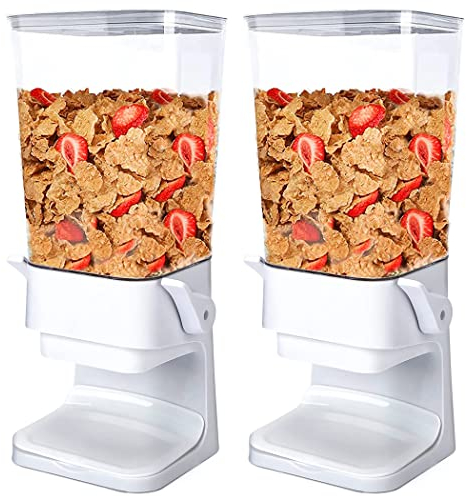 Tokokimo Cereal Dispenser, Zerkleinert Keine Cerealien Beim Ausgeben, Müslispender für Zereales Frühstück, Süßigkeiten, Nüsse, Bohnen, Granola, große Kapazität von 5,5L (Weiß, 2er-Set)