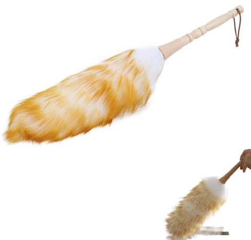 Plumero, Suave Y Antiestático De Mango Largo, Plumero Atrapapolvo, Plumeo Plumas, Rimuovi Polvere, Plumer Polvo, con Mango De Madera Y Cordón De Suspensión para Uso Doméstico Y En La Oficina
