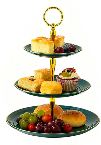 Allbusky 3-Tier Cake Stand Cupcake Holder, Pastry Tiered Serving Tray, Dessert Plates Cakes Fruit Cookie Candy Display Tower Serving Platter for Christmas Wedding Birthday Baby Shower