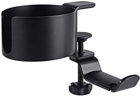 Dormstop Portavasos de Escritorio, 2 en 1 Portavasos de Escritorio con Colgador de Auriculares, Portavasos Antiderrames para Escritorio o Mesa, Color Negro