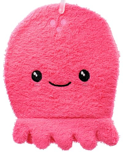 Dekohelden24 Waschhandschuh/Waschlappen/Kinder-Waschhandschuh, Motiv: rosa Oktopus, Größe H/B ca. 22 x 17 cm