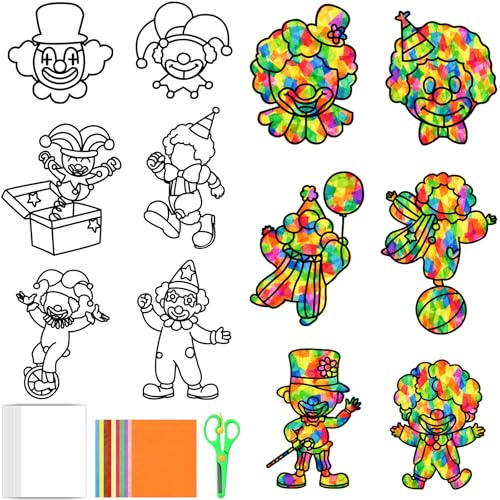 JOYEASE 12 Stück Fensterbilder Karneval Bastelset, DIY Clown Fensterbilder Fasching Basteln Kinder, Faschingsdeko Karneval Deko Fenster