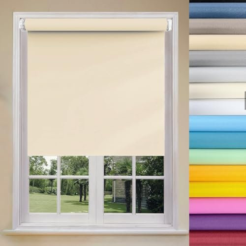Verdunkelungsrollo Klemmfix 100 x 150 cm Flexibler Seitenzug Top Qualität Fensterdecor Sichtschutz-Rollo mit Kette, für Fenster und Türen, Beige