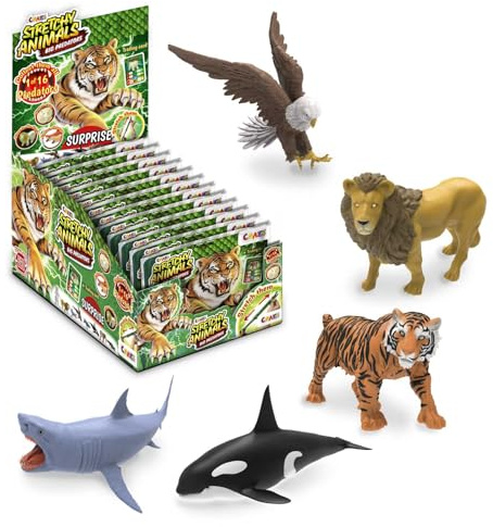 CRAZE Pack de 12 Stretchy Animals Big Predators - Figuras de Animales con Piel elástica, Relleno Especial, Efectos Especiales y Cartas para Jugar Hay 16 Modelos para Coleccionar