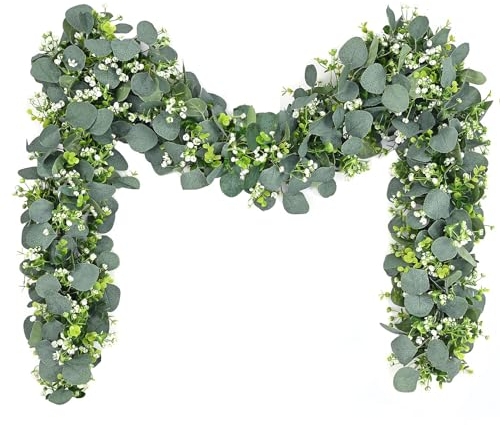 SOMYTING Artificial Eucalyptus Garland Hanging Vines Artificial Eucalyptus Leaves Garland 6Ft Faux Silver Dollar Eucalyptus Vines for Wedding Backdrop Arch Wall Decor