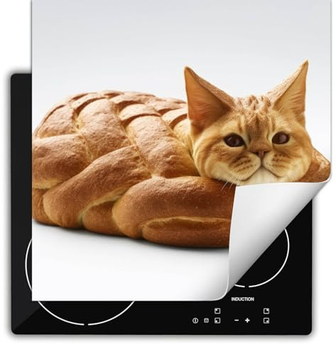 SMTDeco herdabdeckplatte Induktionsmatte herdabdeckung ceranfeld abdeckplatten für ceranfelder induktionskochfeld schutzmatte 60x52 cm Katze Brot Orange