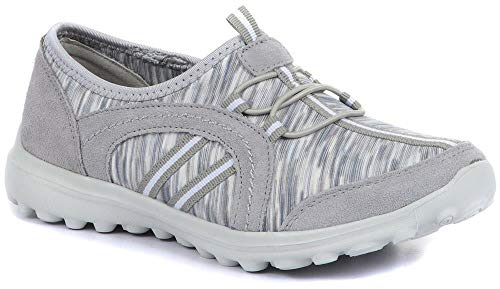 Pavers Womens Lightweight Slip-On Trainers in Grey - Comfortable Shoes to Walk in - Memory Foam Insole & Breathable Knit Upper - UK Size 6