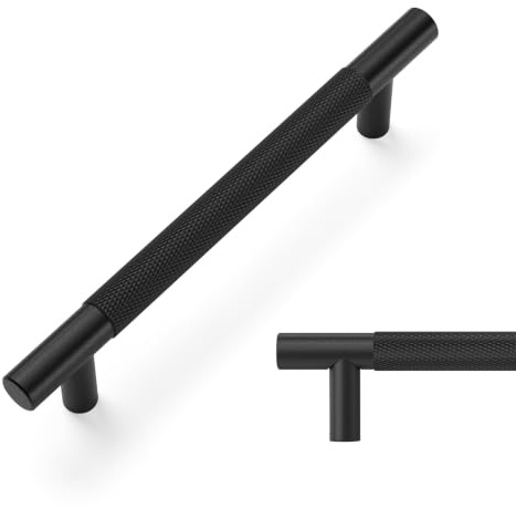LONTAN 2 Pack Black Wardrobe Handles 128mm Hole Centers Black Cupboard Handles Knurled Aluminium Alloy