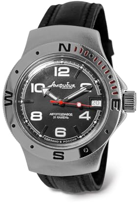 Vostok | Amphibia 060433 Automatik-Armbanduhr mit Selbstaufzug, Schwarz Leder, Taucher