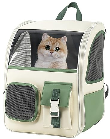PETCUTE Katzen Rucksack mit Netzfenster,Hunderucksack für Katzen und Kleine Hunde mit Innerer Sicherheitsleine,Herausnehmbarer Matte,Airline Genehmigt,Faltbare Haustier Rucksack,für Wandern