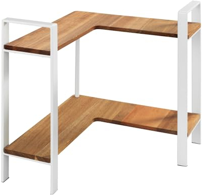 WENKO Küchen-Eckregal Mod. Louisa 2 Etagen, Regal für die Arbeitsplatte, aus Akazienholz und Metall, schafft mehr Stauraum in der Küche, 30 x 33 x 30 cm, Weiß