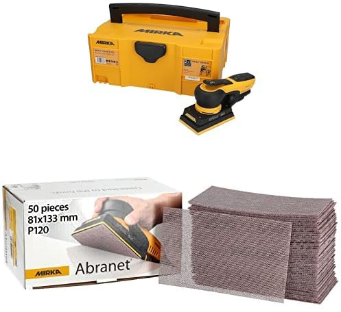 Mirka DEOS II 353 Schwingschleifer im Koffer 81x133mm 300 W vibrationsarme Schleifmaschine + Mirka Abranet Netz-Schleifstreifen 81x133 mm Klett/Korn P120 50 Stk